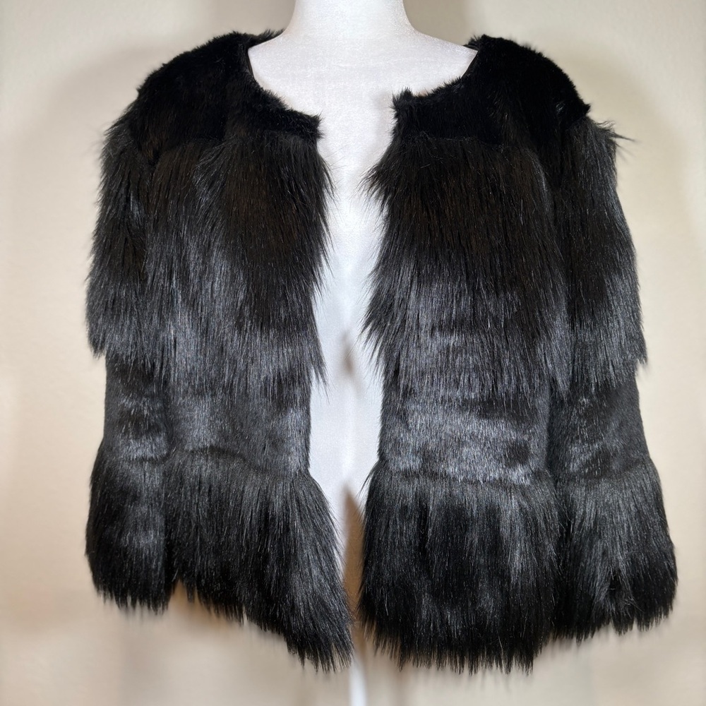 Marc New York Faux Fur Cropped 3/4 Sleeve Coat Size Large